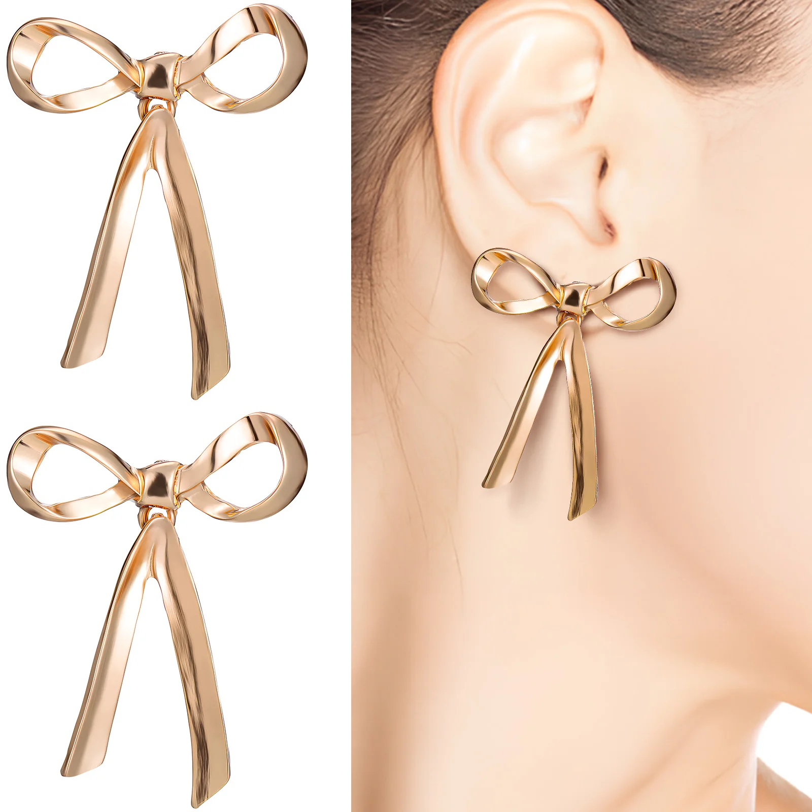 

Bow Earrings Long Wedding Golden Bowknot Tassel Drop Costume Jewelry For Women Dangle Stud
