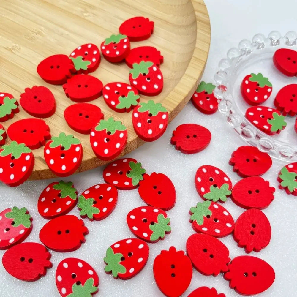 50PCS 바느질 딸기 나무 단추 용품 핑크 레드 컬러 나무 의류 장식 수제 스크랩북 Boutons에 바느질