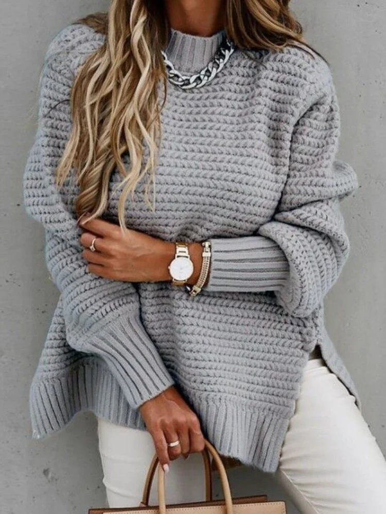 Women\'s Sweater Half High Collar Solid Color Pullover Fashion Autumn Winter Elegant Temperament Tops Commuting Women\'s Clothing