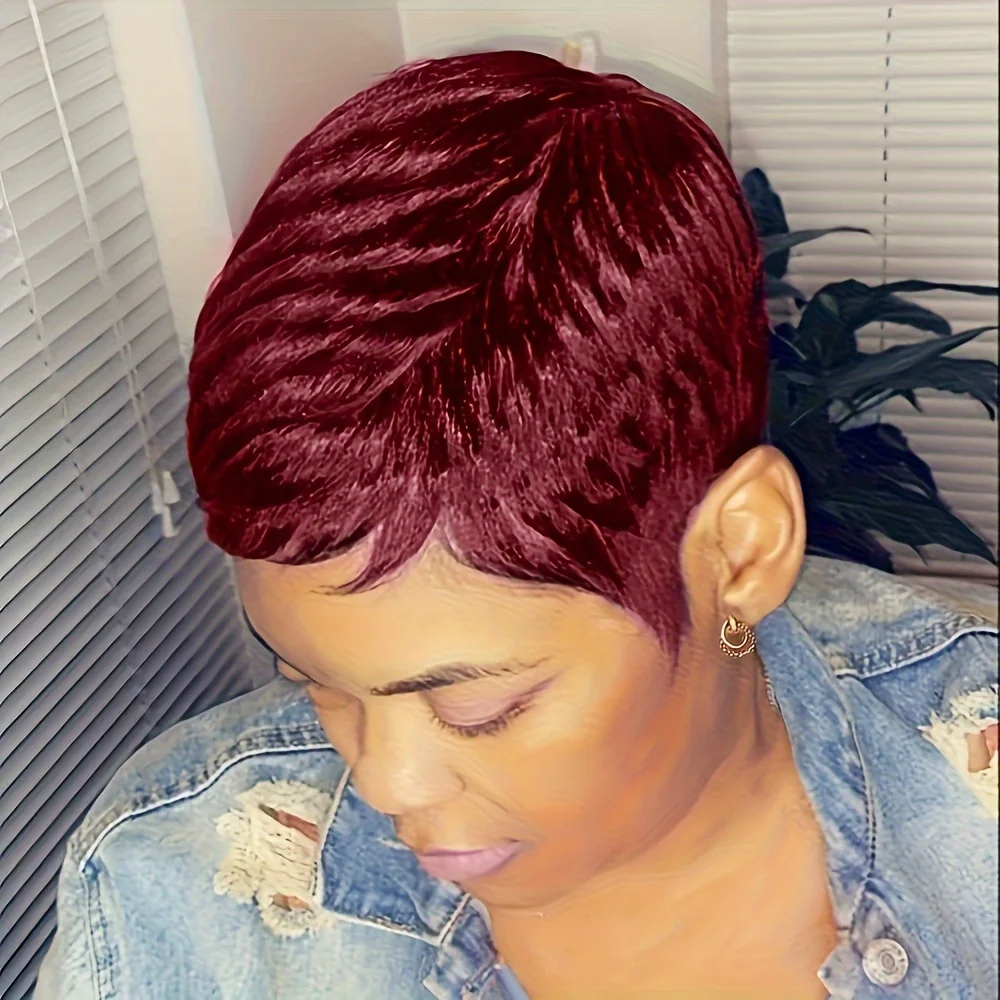 Short Cut Bob Human Hair Wigs With Long Natural Bangs For Black Women Human Hair Wig Full Machine Pixie Cut Wig human hair wigs