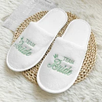 Bridal Party Slippers Set, Close-toe With Golden & Pink Embroidery, Lightweight Plush Cozy Flats, Non-slip Soft Sole For Bride - Image 3