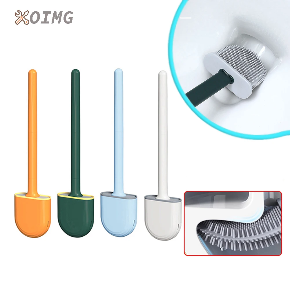 Mini Toilet Brush With Holder Set Long Handle Black Silicone Toilet Cleaner  Brush Wall Mounted Wc Toilet Bathroom Accessories