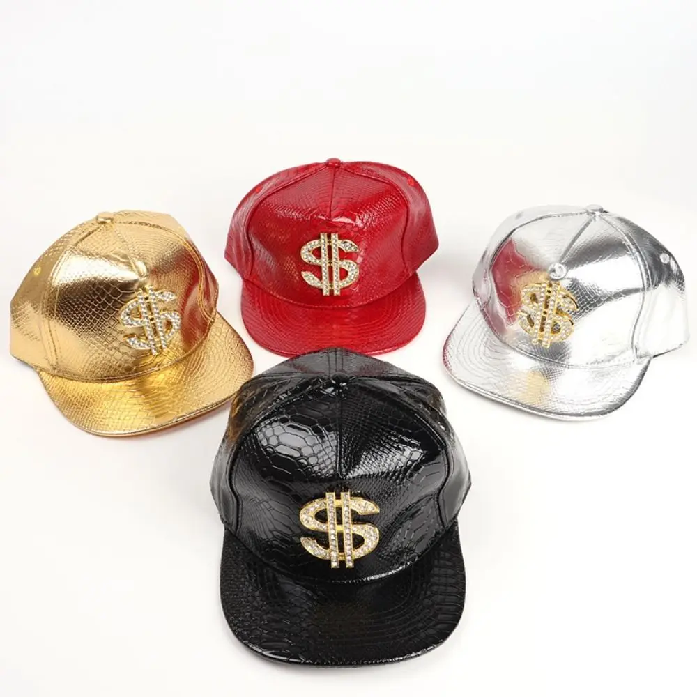Unisex Dollar Style Baseball Caps Fashion Adjustable Hip-hop Hats PU Leather Flat Brim Snapback Hats Sun Visor 2