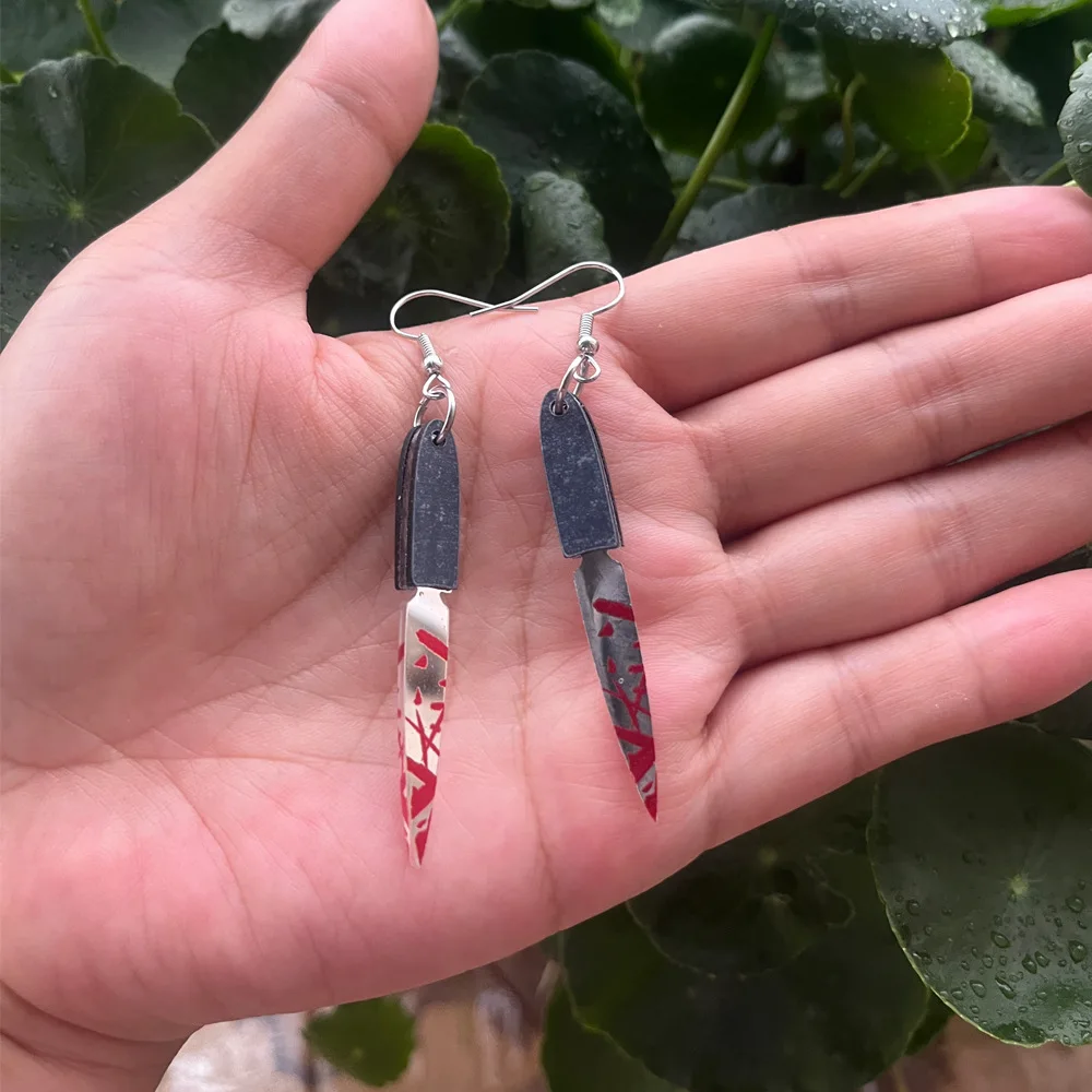 Pendientes De Halloween Con Colgante De Cuchillo Ensangrentado - Para Mujeres Y Niñas, Ideal Para Fiestas Y Cosplay
