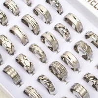 24 Pcs/Lot Waterproof Mixed Styles Stainless Steel Striped Rings for Women and Men Fashion Charm Jewelry Gift Wholesale 2