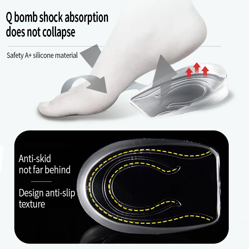 Silicone Gel Height Increase Insole Heel Lifting Inserts Shoe Foot Care Protector Elastic Cushion Arch Support Insert for Unisex