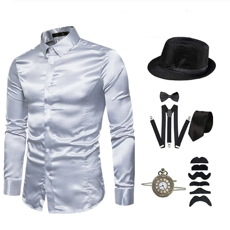 Vest Shirt 7-piece Set Long Sleeve Slim Fit Performance Party Clothing1920s Gatsby Gangster Costume Accessories Set
