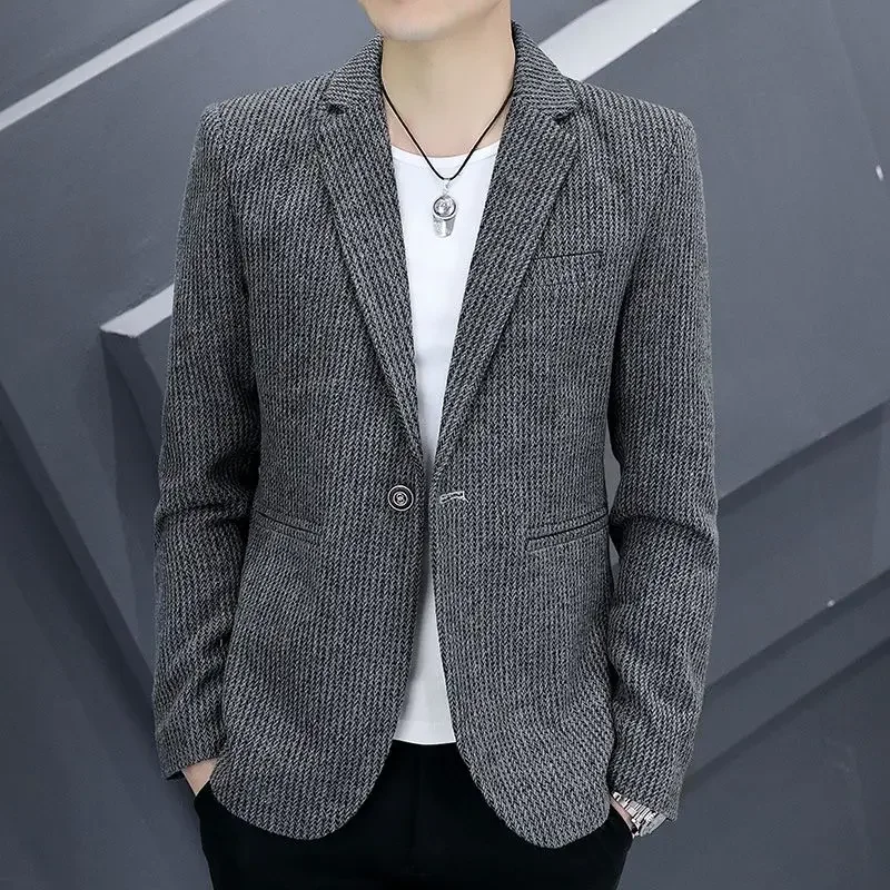 Thin Men's Suit Jackets Single Breasted Male Blazer Coat Brown Slim Fit High Quality Elegant Simple Classic Menswear Clothing - 3