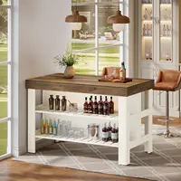 Home Bar Table Unit with Storage Shelves, 55.1-Inch Farmhouse Counter Height Bar Cabinet for Kitchen Dining Room, Customized 3