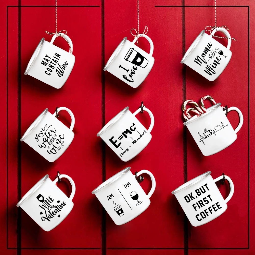 

I Love Coffee Funny Enamel Coffee Tea Mugs Home Camping Party Wine Beer Drink Juice Cola Cups with Handle Drinkware Hiking Gifts