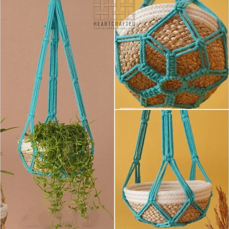 Colourful Boho Macrame Plant Holder Hand Woven 100% Cotton Woven Baske Hanger Hanging Basket For Indoor Plants Bonsai Home Decor