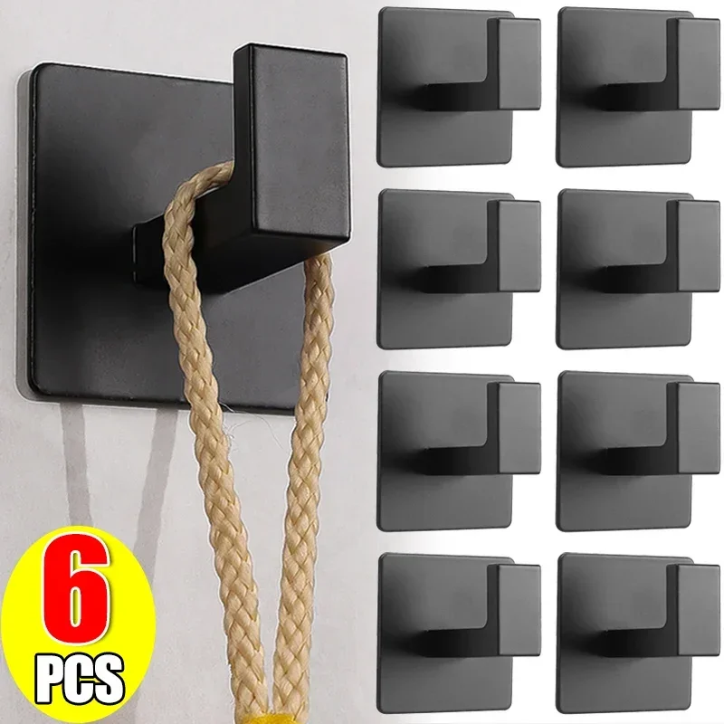 1/6Pcs Self Adhesive Wall Hooks Keys Bag Shower Robe Hanging Holder Clothes Coat Hanger Towel Rack Kitchen Bathroom