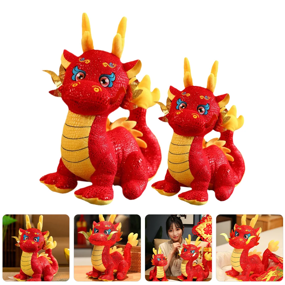 Chinese Dragon Plush Doll 2024 Year The Dragon Ornaments 20Cm Chinese Zodiac Animal Pillow Good Luck Dragon Mascot Toy pure copper dragon good lucky seal xianglong official consecrates jiulong stamp official feng shui ornaments dragon head seal