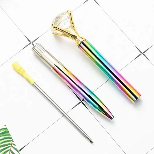 Ballpoint Rainbow Big Diamond Fancy Pens For Women Rhinestones Crystal Metal Black Ink Ball Point Pens Girly Pen Writing Gift
