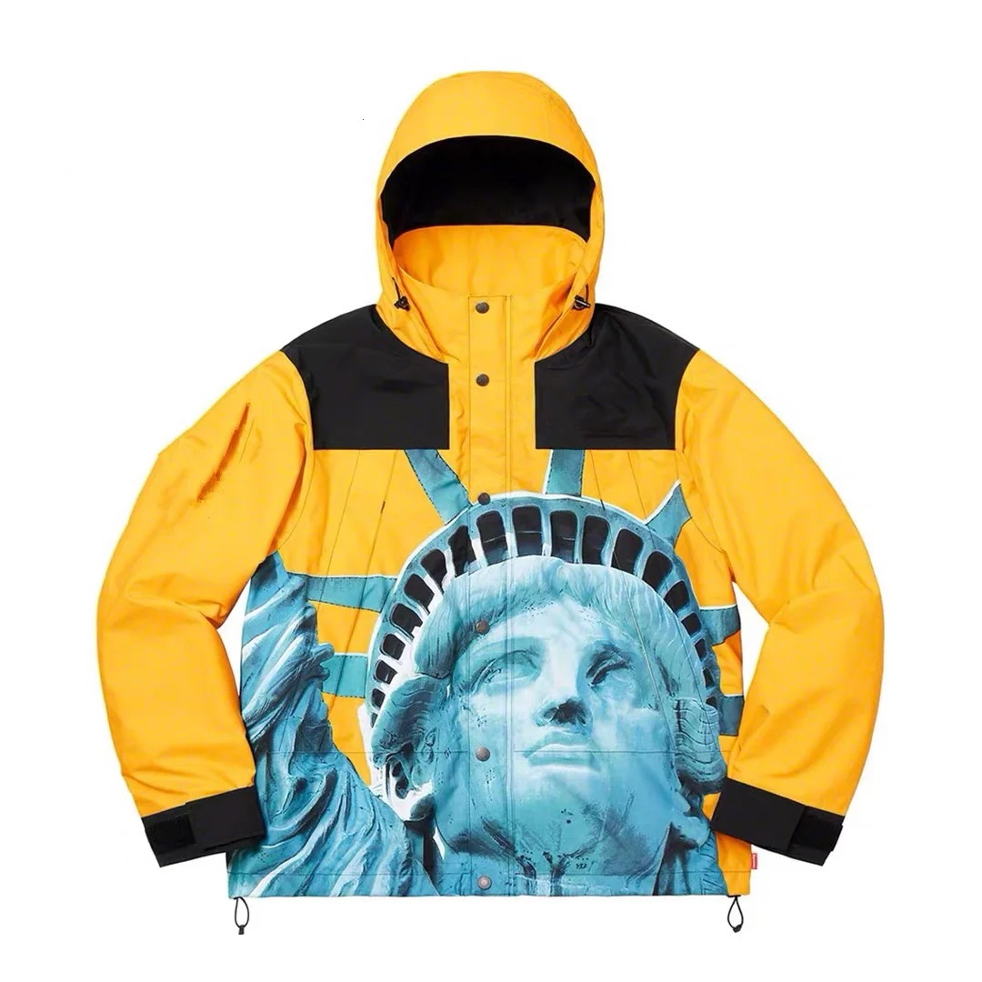 

New luxury Men 2023 Classic Statue of Liberty Zipper Windbreak Windproof Parka Jackets With Hoody Outdoor Wear Thin #692