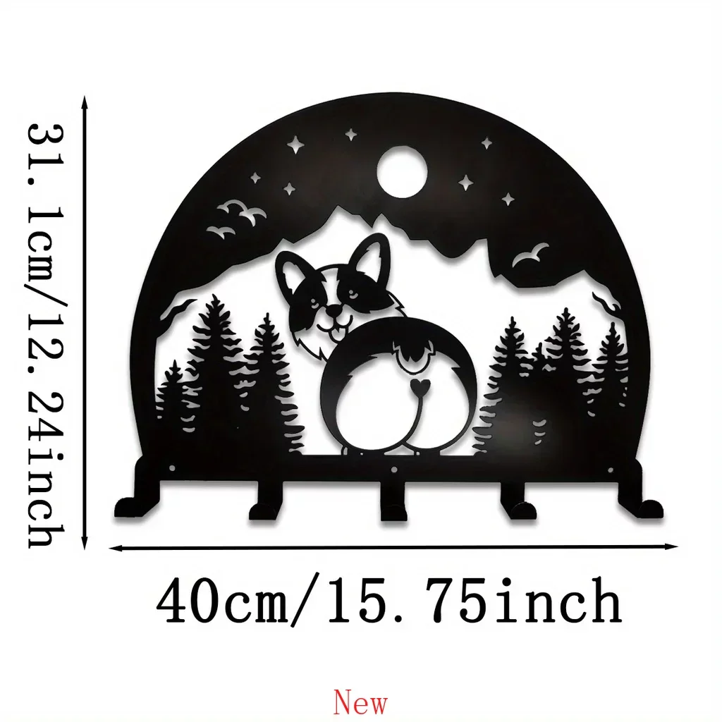 

Promotion Metal Cute Corgi Wall Rack Hook Wall Hanging Coat Hook Household Shelf 5 Hooks Iron Crafts Metal Wall Mounted Hanger