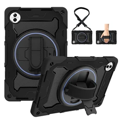 Enhanced Armor Case with 360° Rotating Stand and Hand Strap for Honor Pad 20 2026 (Black - With Strap)