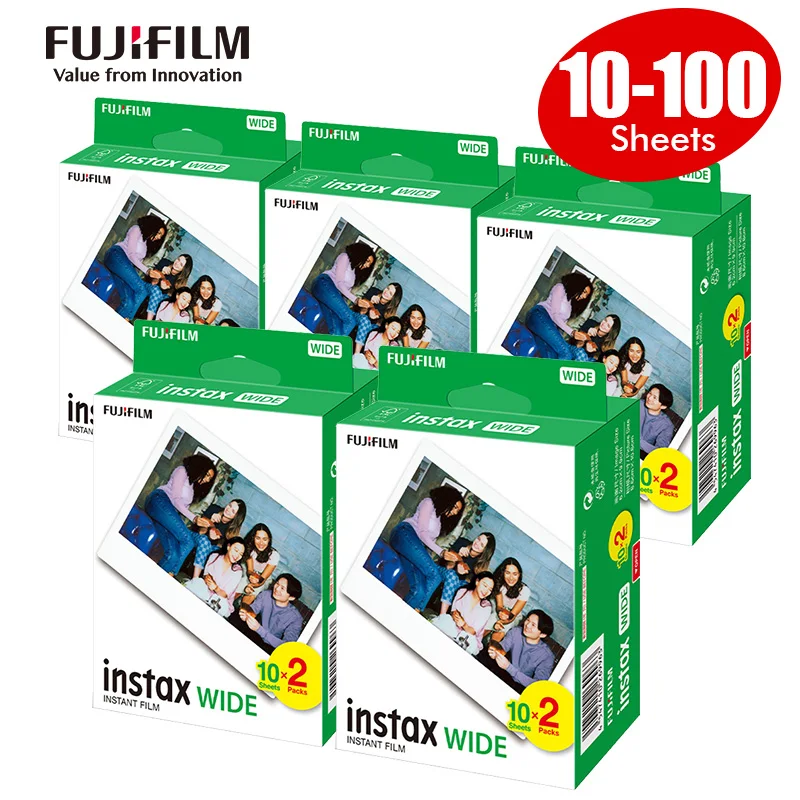 Genuine 10/20/30/100 Fogli Fujifilm Instax Wide Film White Edge Paper Per Fuji Instant Camera 210 300 Link Wide Printer
