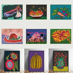 Yayoi Kusama Oil Painting Abstract Purple Pumpkin Poster Canvas Art Printed Wall Picture for Home Office Bedroom Decor Cuadros