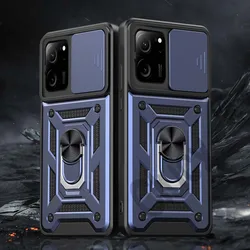 Shockproof Armor Phone Case with Car Holder and Camera Lens Protection for Mi 12X (Blue)