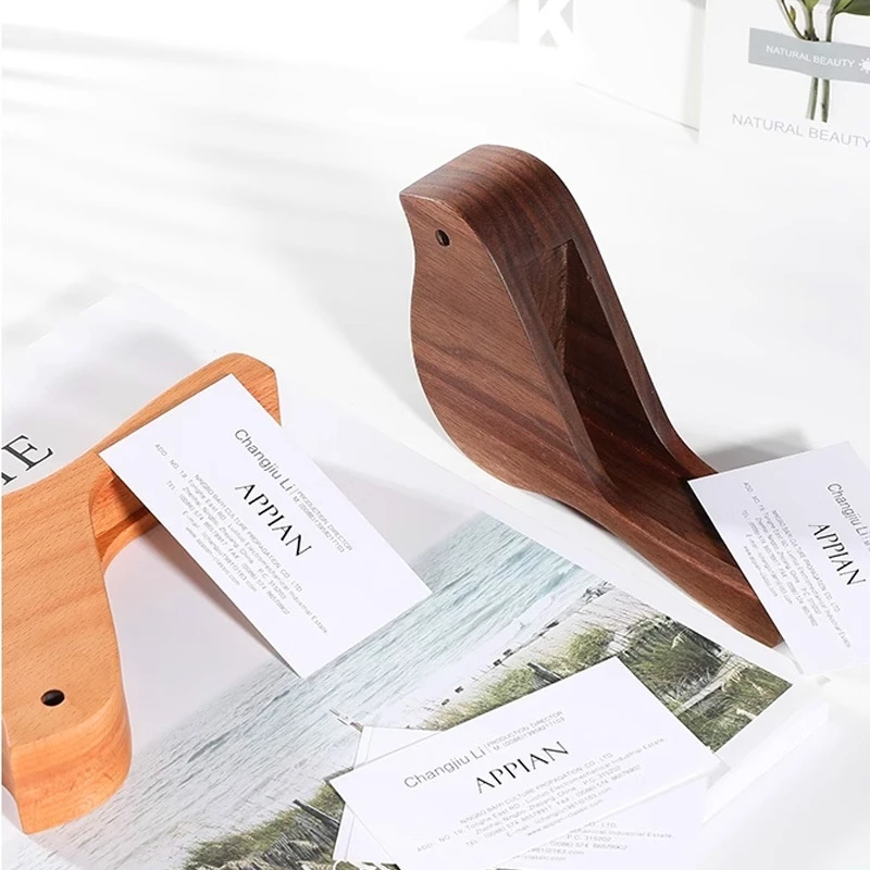 Business Card Box Shelf Solid Wood Bird Business Card Box Desktop Creative Business Card Holder Wooden Base Wood Products 2