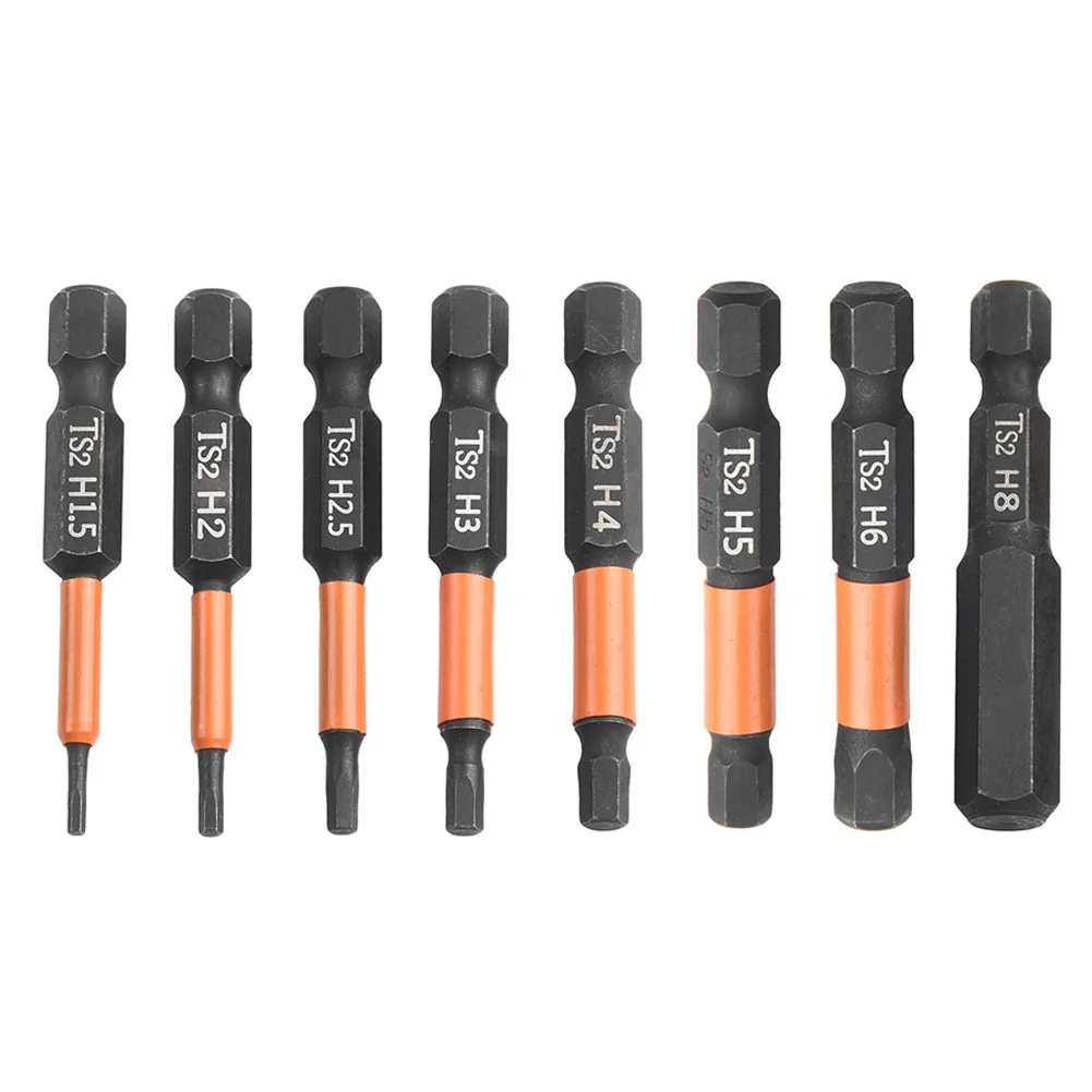 

8pcs 50mm Hex Head Screwdriver Bit Quick Change Impact Driver Magnetic Screwdriver Drill Bits H1.5 H2.0 H2.5 H3 H4 H5 H6 H8