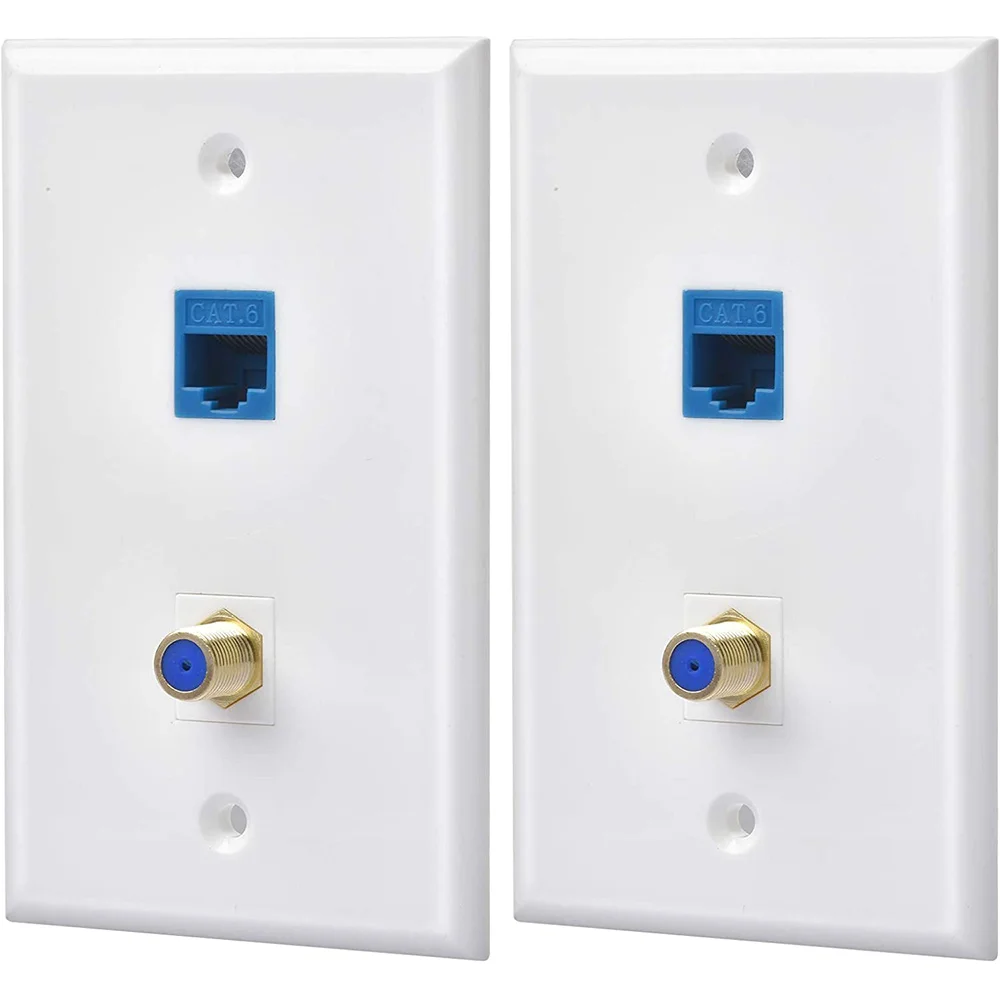 

2 Packs Ethernet Coax Wall Plate Outlet with 1 Cat6 Keystone Port and 1 Gold-Plated Coax F Type Port RJ45 Wall Plates