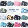 Pure Cotton Scrub Caps Adjustable Elastic Printing Hat Round Head Cover Kitchen Hats with Sweatband Nurse Accessories for Unisex 1