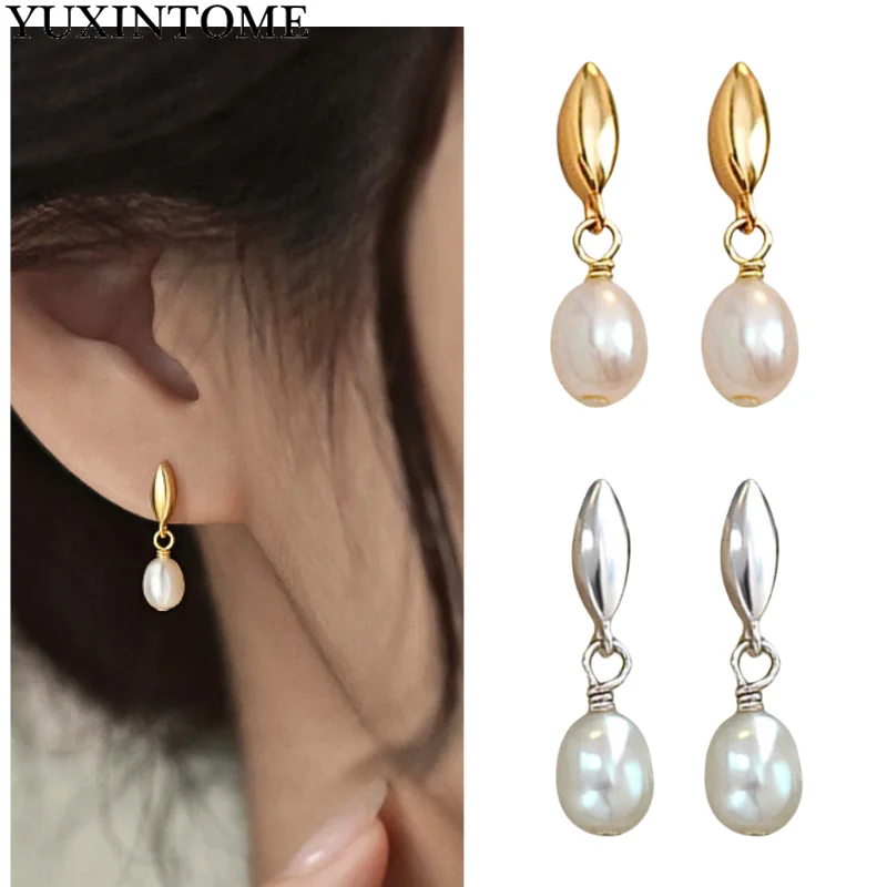 

925 sterling silver ear Needle imitation freshwater pearl pendant stud earrings for women ins pearl studs Fashion party jewelry