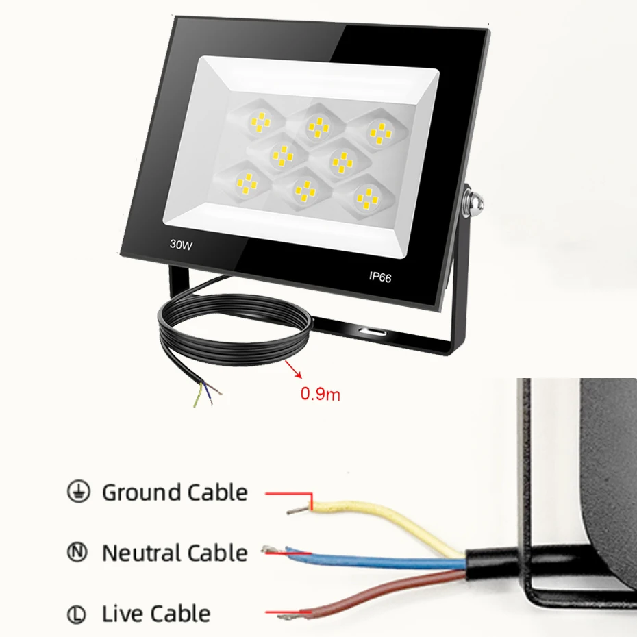 2pcs 방수 IP66 LED 투광 조명 30W 60W 100W AC220V 야외 스포트라이트 가로등 6500K 차가운 흰색 조명 장식