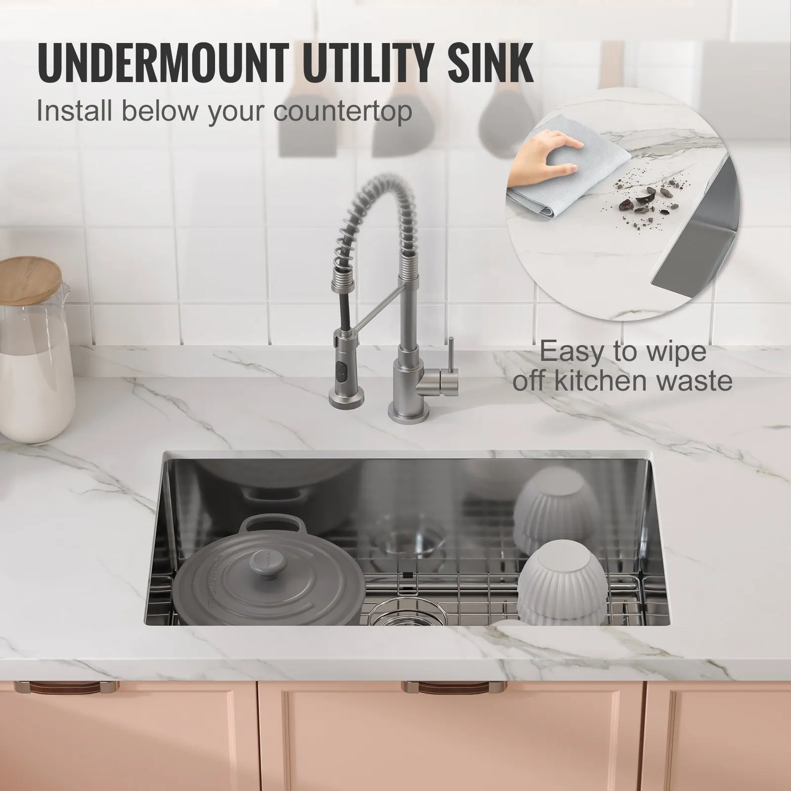 VEVOR Kitchen Sink 304 Stainless Steel Drop-In Sinks Undermount Single Bowl Basin Household Dishwasher Sinks for Kitchen 5