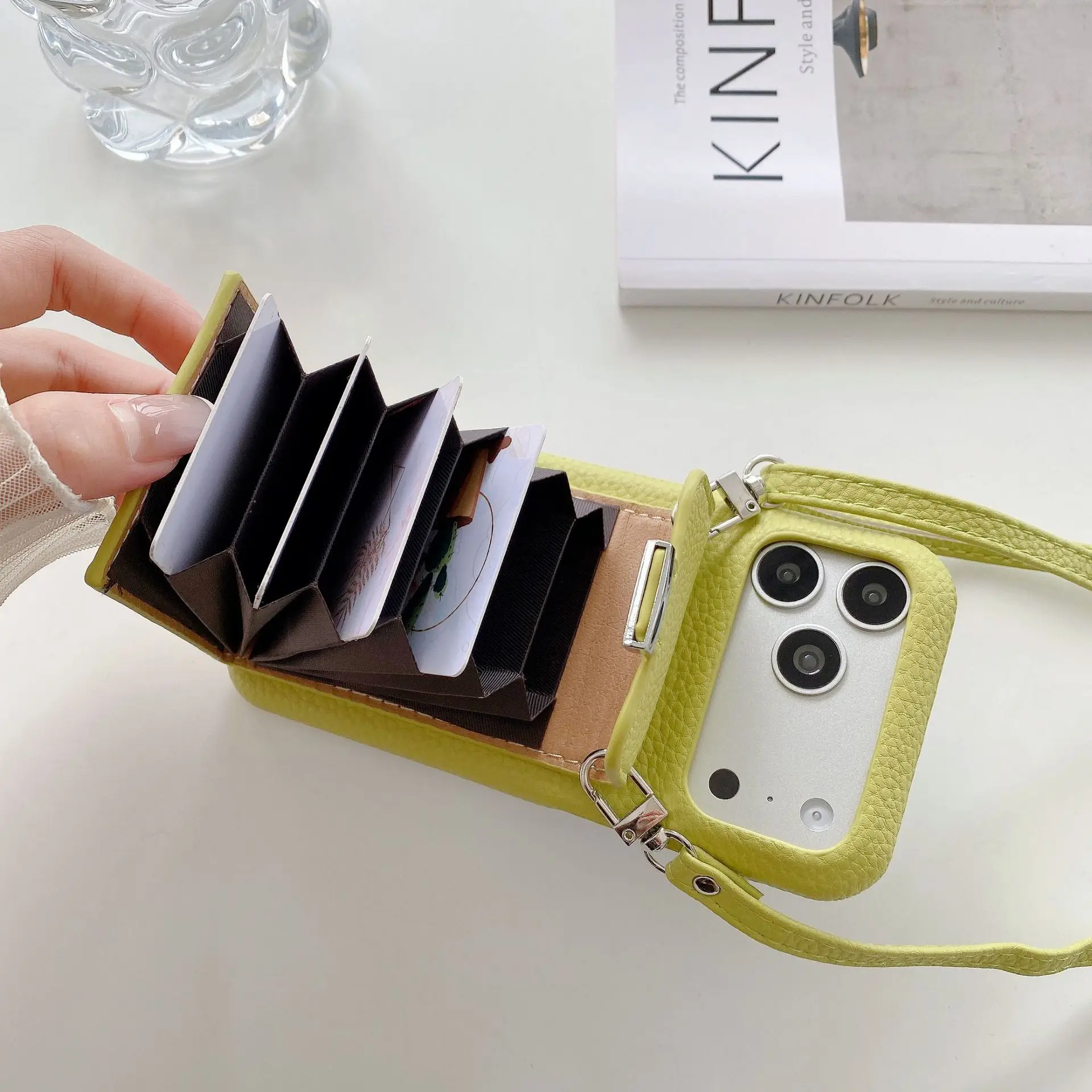 Elegant Leather Wallet Shoulder Strap Phone Case with Card Pocket and Lanyard Cover