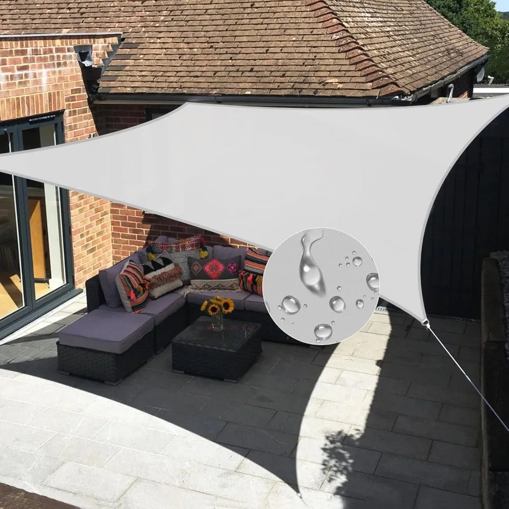 10'x13' Waterproof Sun Shade Sail Rectangle Shade Canopy Cover UV Block for Backyard Patio Deck Balcony Pergola Garden (Light Gr