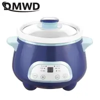DMWD Household Electric Stewing Pot 1.2L Soup Pot Mini Slower Cooker Porridge Casserole White Porcelain Liner Breakfast Machine 1