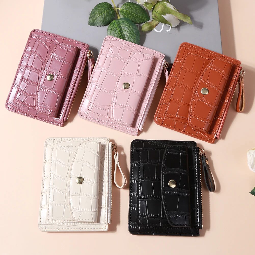 Women Fashion Short Wallet PU Leather Coin Card Holder Solid Color Casual Money Wallet Daily Bag for Ladies