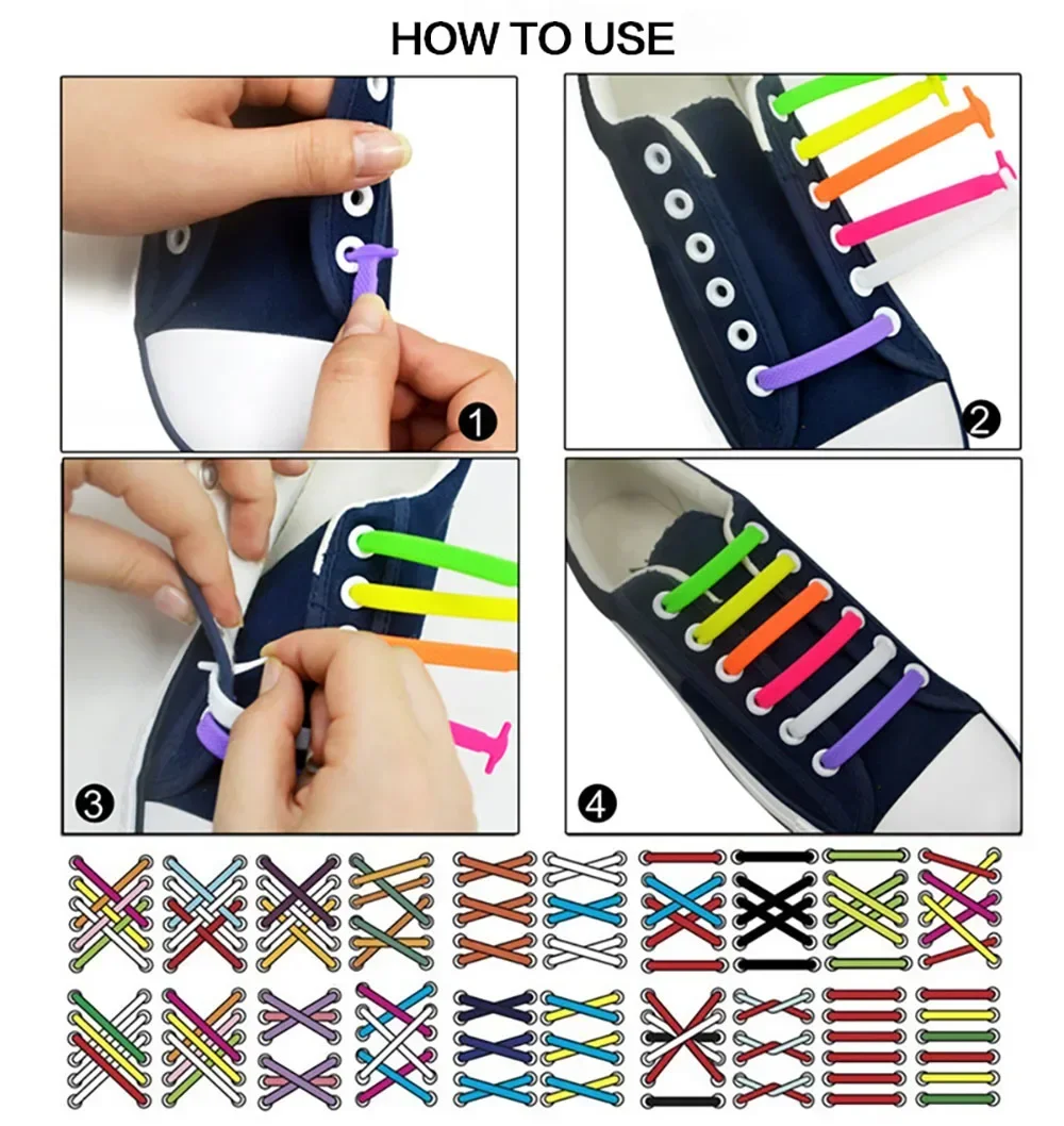 Silicone Elastic Shoelaces Special No Tie Shoelace Lacing Kids Adult Sneakers Quick Shoe Creative Lazy Rubber Lace_voghion.com