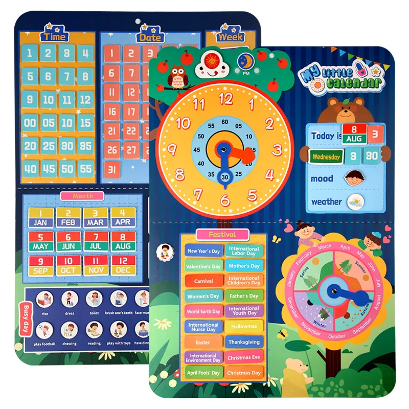 Kids-Calendar-Time-Month-Date-Day-Season-Weather-Learning-Chart-Board ...