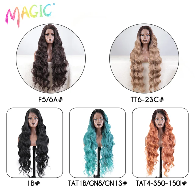Magic Synthetic Lace Front Wig Long Wavy 36 Inch Cosplay Body Wavy Side Part Lace Wig For Women Lace Front Wig Ombre Blonde  Wig 2