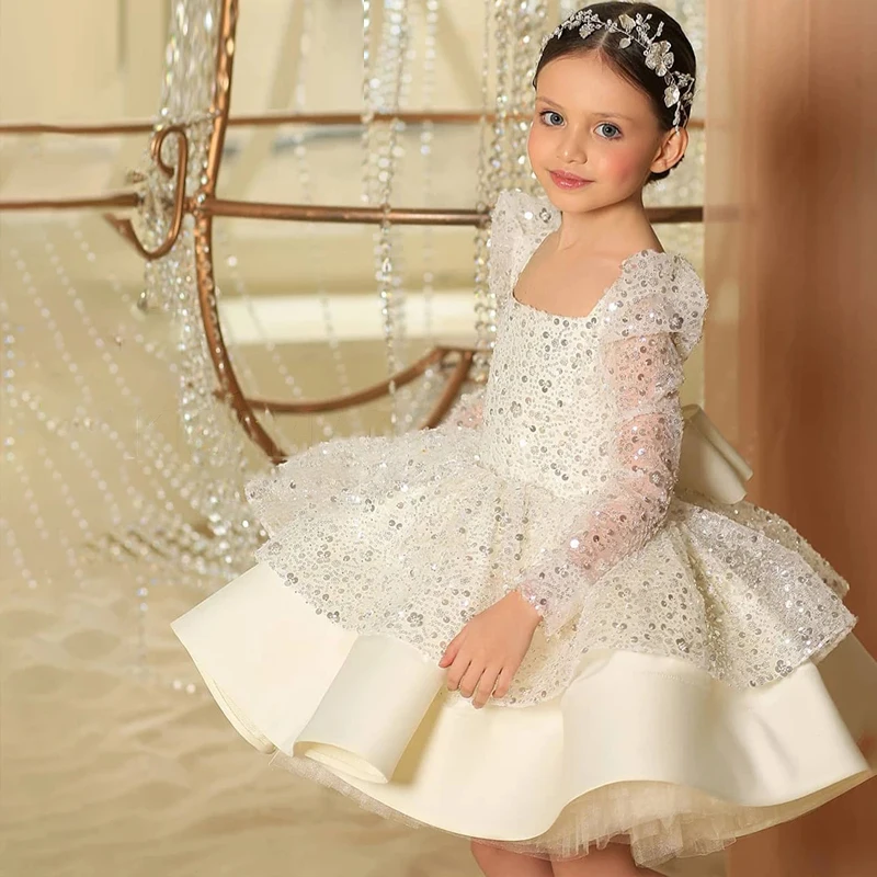 Kids Formal Bridesmaid Dresses Sequins Flower Girl Dress For Wedding Party Prom Gown Elegant Princess Children Evening Clothes