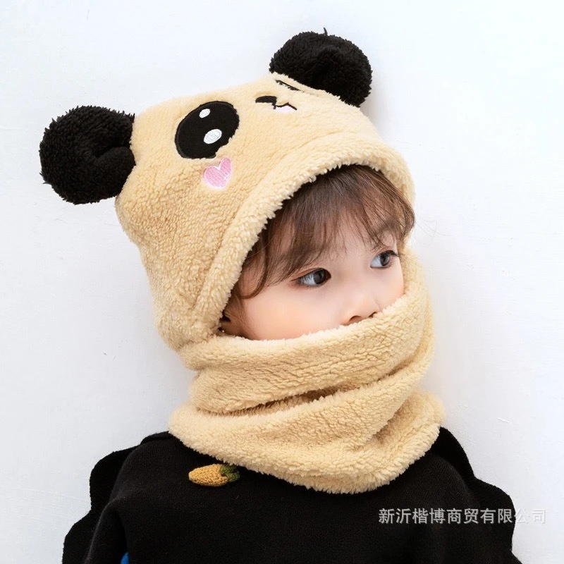 Winter Cartoon Rabbit Coral Velvet Cap Plush Balaclava Kids Caps Double Fleece Baby Scarf Hat Baby Accessories