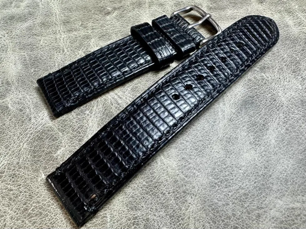 

Premium Black Real Lizard Skin Watchband 20mm Black Stay Resident Watch Strap For Fast Shipping