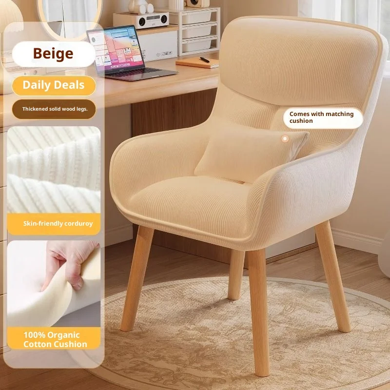 Sedia da camera da letto, sedia da trucco con schienale, sedia da toeletta, in tessuto, sedia da computer per dormitorio universitario, sedia da studio per casa, girevole a 360° ° - immagine 4