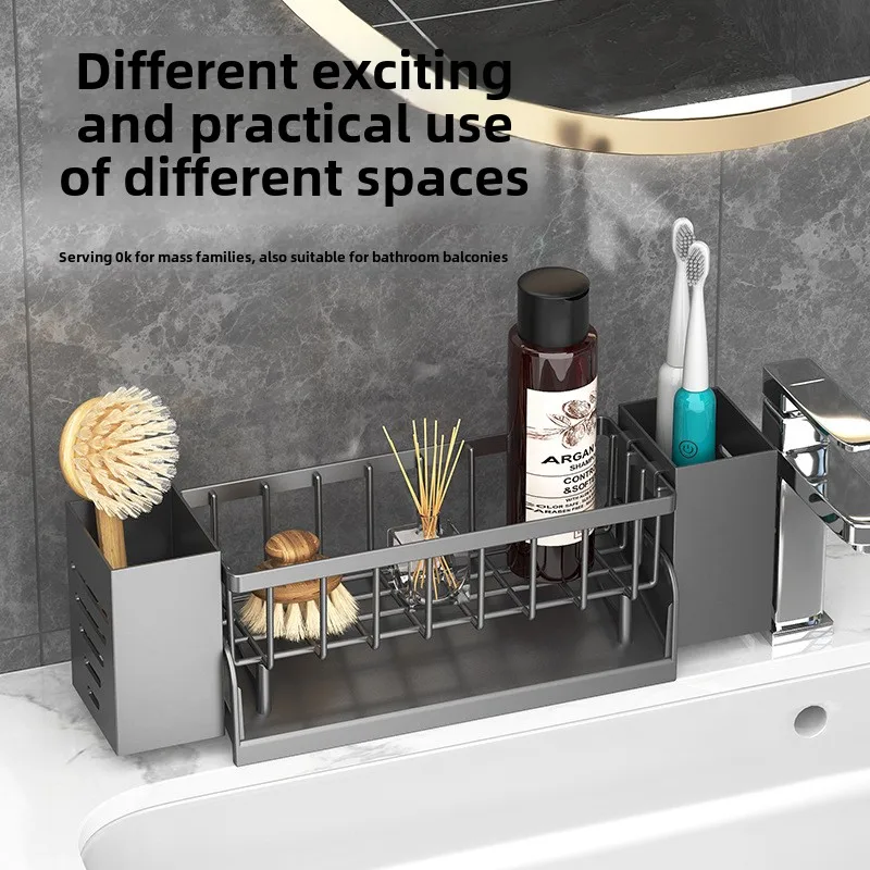 Multi-Functional Storage Rack with Automatic Drain for Kitchen Sink Countertop Organization 4