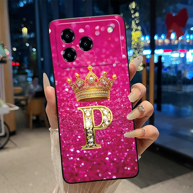 Elegant Shockproof Soft Silicone Black Phone Case with Golden Crown Design