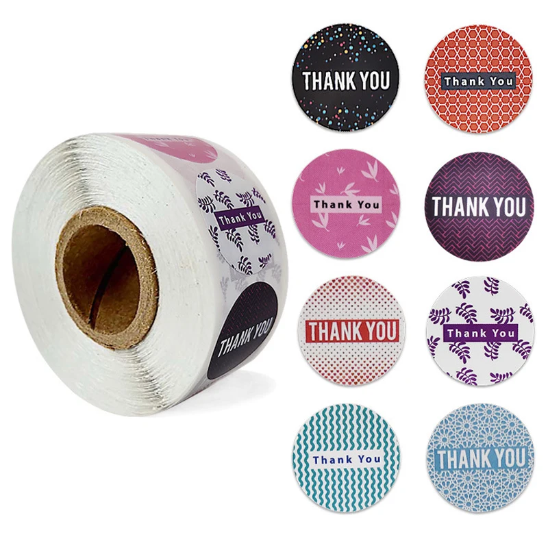 

1inch 50-500pcs Label Stickers 8 styles Paper Round Thank You Stickers Gift Packaging Seals Kraft Stationery Sticker