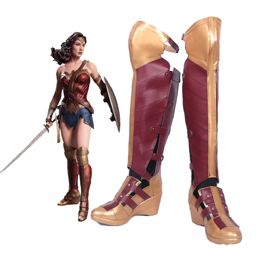 Zapatos de Cosplay de mujer maravilla, botas por encima de la