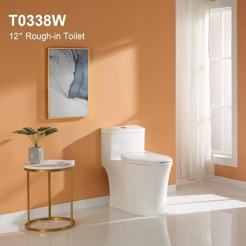 Compact One Piece Toilet with Comfort Chair Seat , Elongated Dual Flush 0.8/1.28 GPF and MAP 1000g, Standard White Toilet Bowl 2