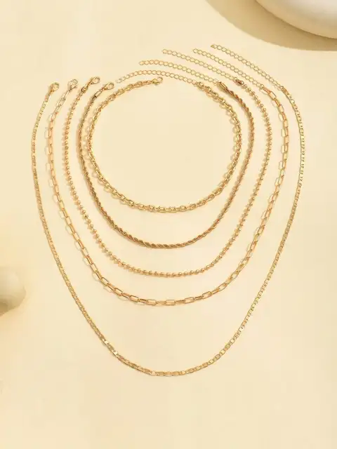 Colliers en chaîne de perles tressées simples, ton or, ensemble de colliers avec pendentif superposé pour femmes, usage quotidien et de fête, 5 pièces/ensemble