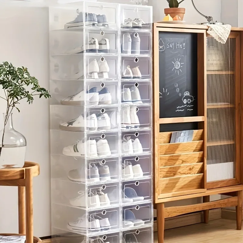 1/6PCS 33x23x14cm Plastic Shoes Case Drawer Case Thickened Transparent Shoebox Shoe Organizer Plastic Shoe Boxes Stackable Box shoe organizer