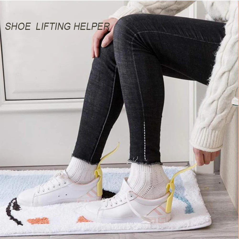 Handled Shoe Horn Lifting Helper 4Pcs Plastic Shoehorn Helper Lazy Shoe Lifter Easy on/Off Creative Household Gadget